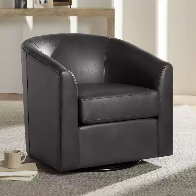 Fauteuil pivotant en similicuir gris foncé 30 3/4 po de large Barrel