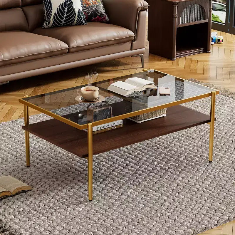 Table basse rectangulaire avec plateau et pieds en verre trempé gris, table de salon moderne
