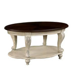 Table basse ovale en bois de 106,7 cm avec 2 niveaux et étagère de rangement ouverte pour salon, plateau beige et expresso