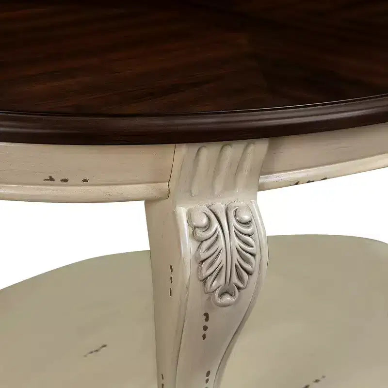 Table basse ovale en bois de 106,7 cm avec 2 niveaux et étagère de rangement ouverte pour salon, plateau beige et expresso