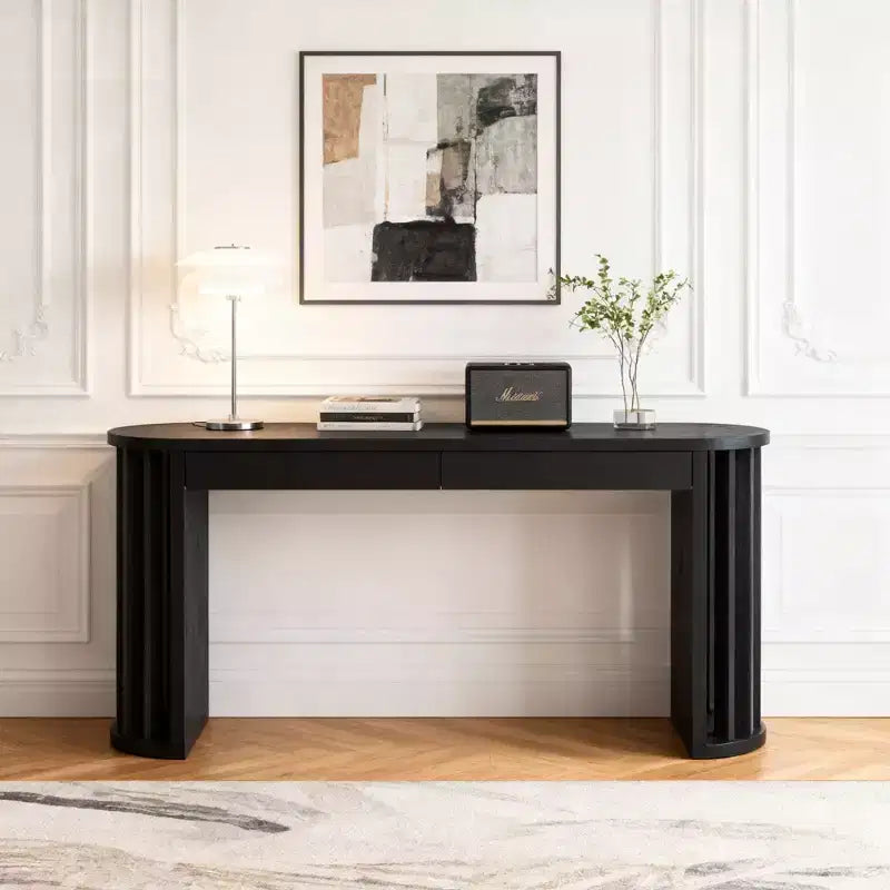 Luxystar 59 Long Console Table with Curved and Straight Line Design for Entrance and Living Room, Black