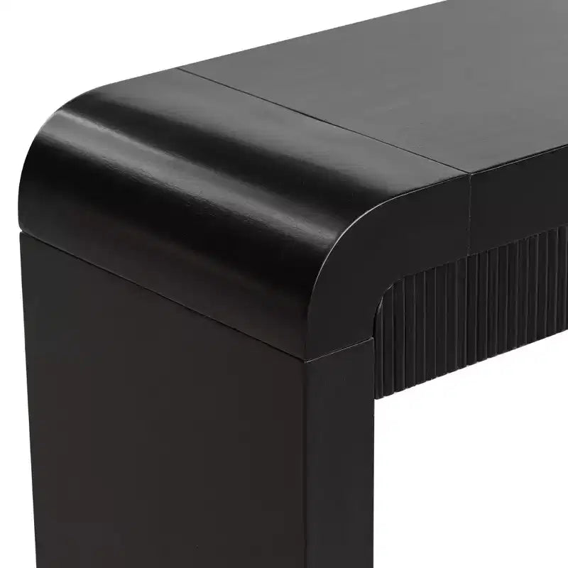 Console rustique avec façade de tiroir cannelée, coins arrondis et pieds épais pour couloir et salon, noir