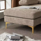 Sectionnel chenille en U 3 pièces avec accoudoirs et plateau-coussin de 110 po de large – beige