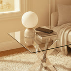 Table d'appoint moderne en verre avec plateau trempé et pieds en métal pour salon