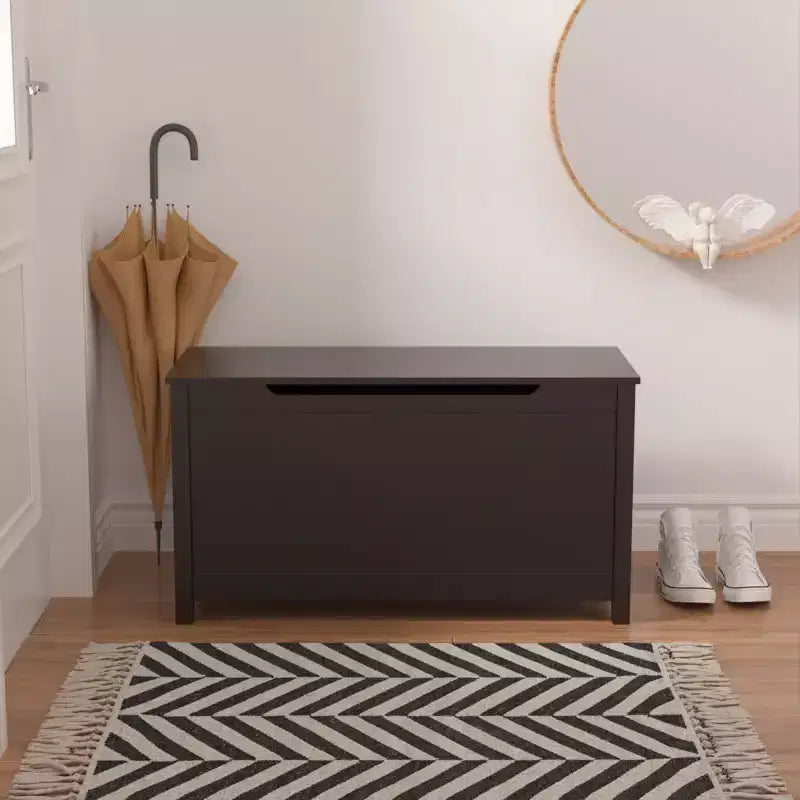 Acekool Wooden Toy Box Storage with Safety Hinge, Kids Toy Chest Bench with Lid for Bedroom, Playroom, Living Room, 31.5x13x16.7 Dark Brown