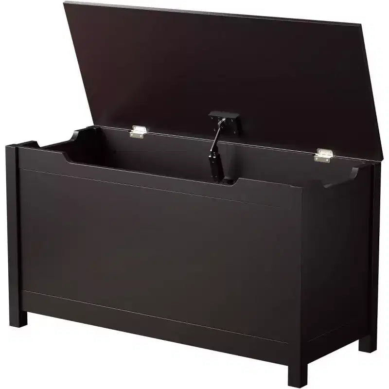 Coffre de rangement en bois pour jouets avec charnière de sécurité, Banc de rangement pour jouets pour enfants avec couvercle pour chambre, salle de jeux, salon, 80x33x42,5 cm Marron foncé