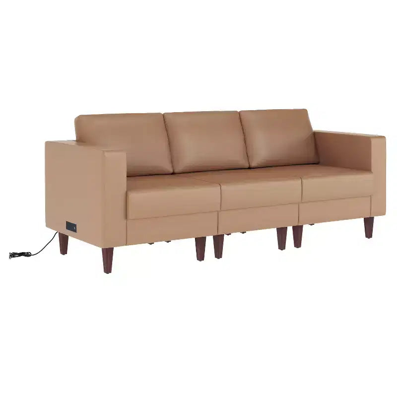 Canapé de réception rembourré avec 4 prises CA/2 ports USB/2 ports USB-C et pieds en bois de noyer avec patins réglables