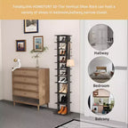 Range-chaussures étroit à 10 niveaux de 157 cm avec crochets latéraux pour entrée, chambre et placard, capacité 10-20 paires