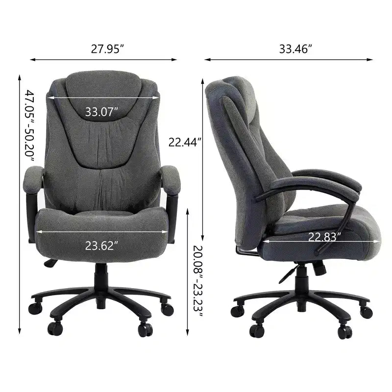 Chaise de bureau de direction avec surface en coton, réglable en hauteur avec dossier haut et roulettes pour le bureau