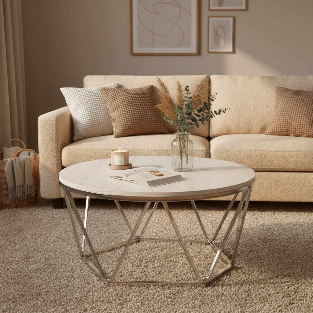 HomeRoots 33 Silver Manufactured Wood And Metal Round Coffee Table