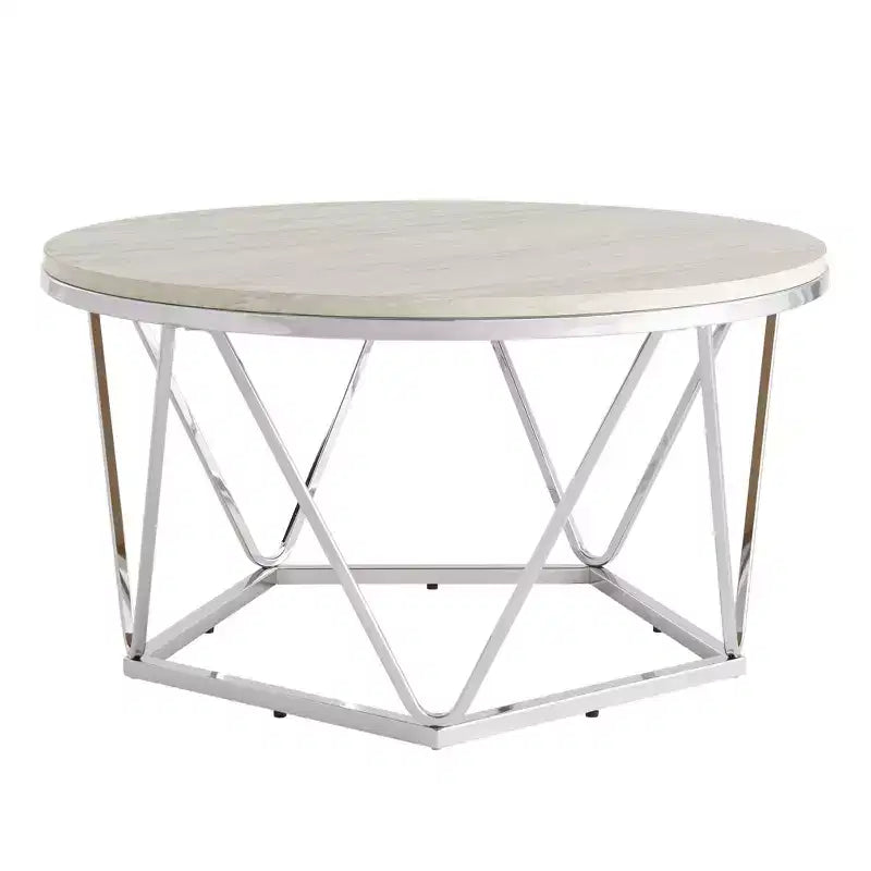 Table basse ronde 33 Silver en bois manufacturé et métal