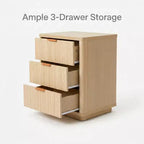 Table de chevet moderne avec station de charge, table de chevet en bois avec 3 tiroirs pour chambre à coucher