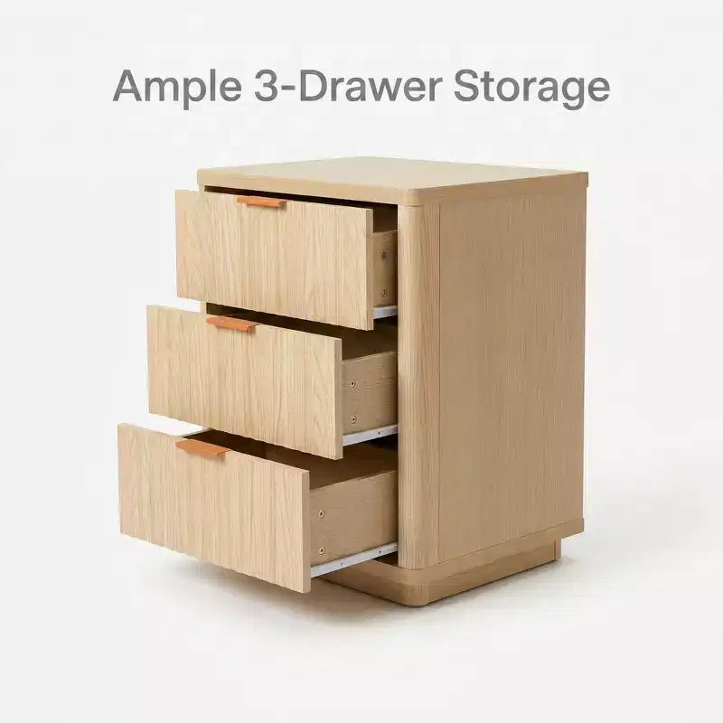 Table de chevet moderne avec station de charge, table de chevet en bois avec 3 tiroirs pour chambre à coucher