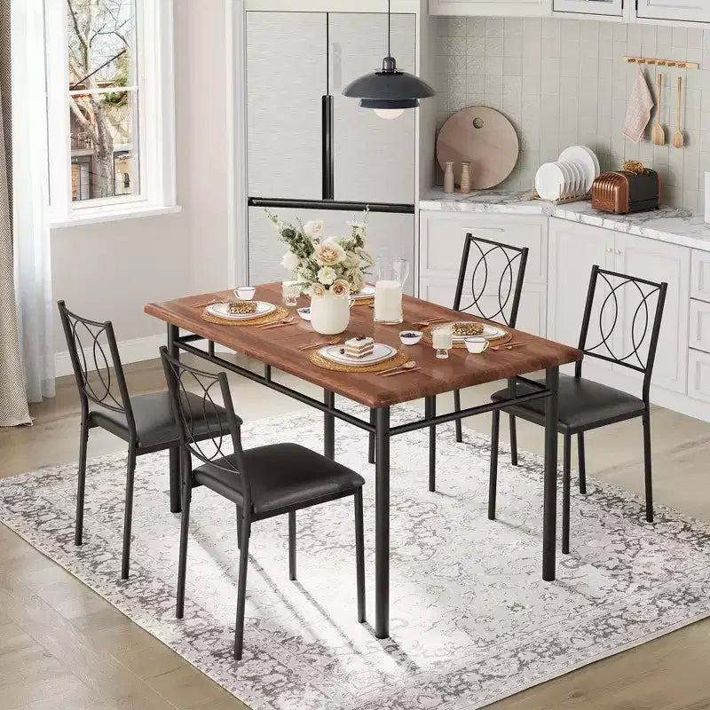 Ensemble table de salle à manger de ferme pour 4 avec 4 chaises rembourrées, table de cuisine en bois robuste, meubles de salle à manger compacts pour appartement