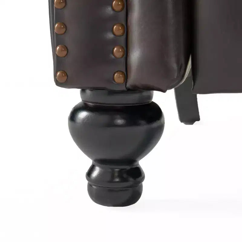 Fauteuil de relaxation club en cuir reconstitué marron, élégant dossier à oreilles, cadre en bois dur