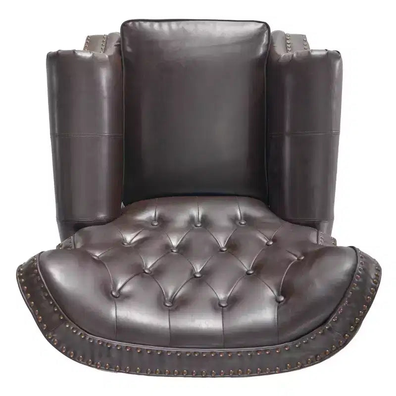 Fauteuil de relaxation club en cuir reconstitué marron, élégant dossier à oreilles, cadre en bois dur