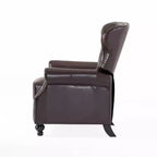 Fauteuil de relaxation club en cuir reconstitué marron, élégant dossier à oreilles, cadre en bois dur