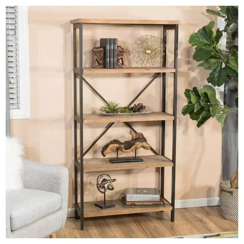 68,5" Bibliothèque Industrielle 5 Étagères Antique : Métal & Bois, Capacité 113 kg