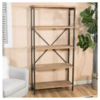 68,5" Bibliothèque Industrielle 5 Étagères Antique : Métal & Bois, Capacité 113 kg