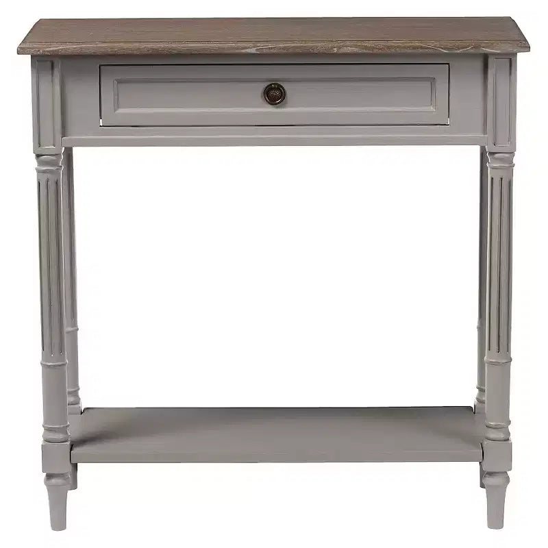 Console de style provincial français avec 1 tiroir - Blanc/Marron clair, Meuble d'entrée élégant, Design étroit
