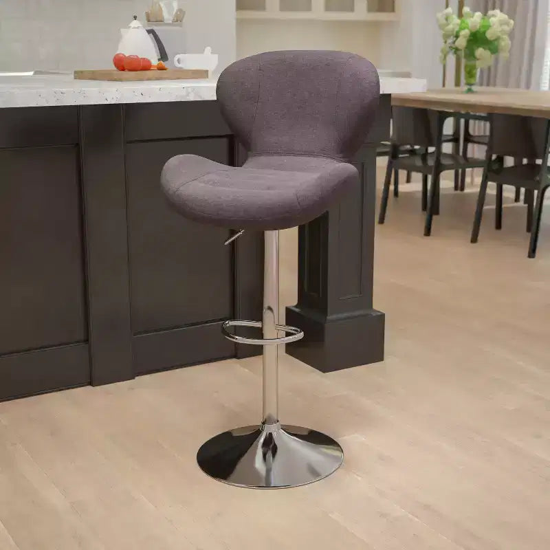 Tabouret de bar contemporain réglable en hauteur avec dossier incurvé et base chromée