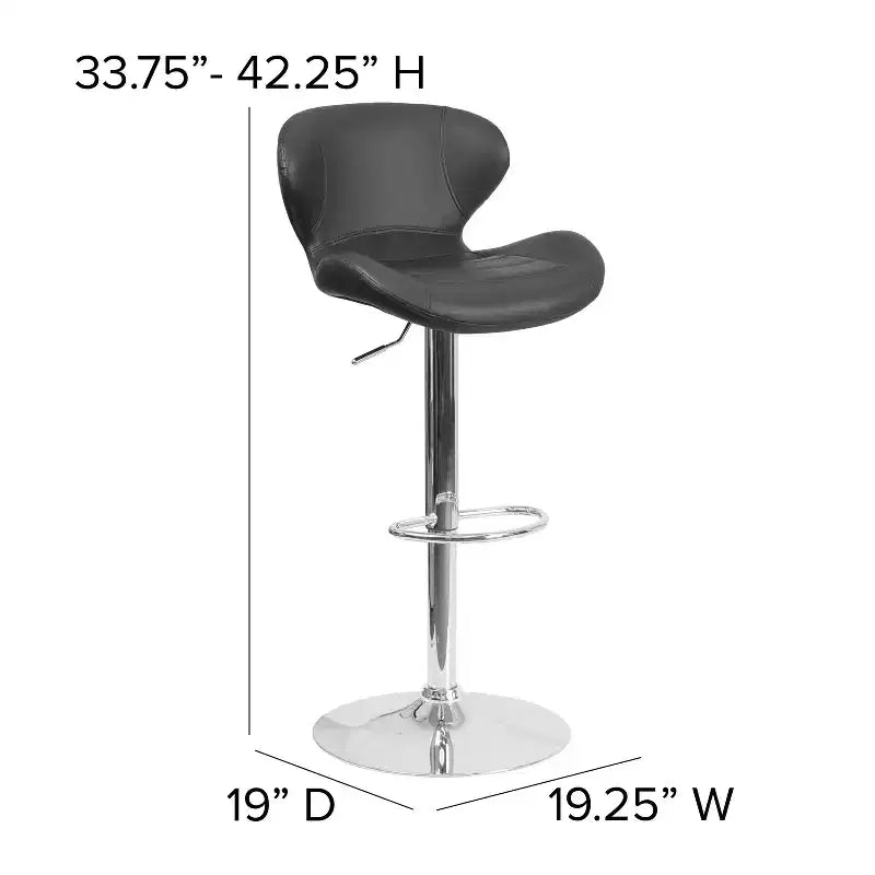 Tabouret de bar contemporain réglable en hauteur avec dossier incurvé et base chromée