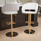 Tabouret de bar contemporain en vinyle, hauteur réglable, avec dossier mi-haut arrondi