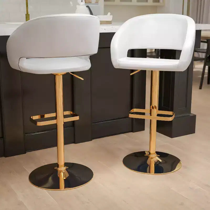 Tabouret de bar contemporain en vinyle, hauteur réglable, avec dossier mi-haut arrondi
