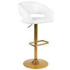 Tabouret de bar contemporain en vinyle, hauteur réglable, avec dossier mi-haut arrondi