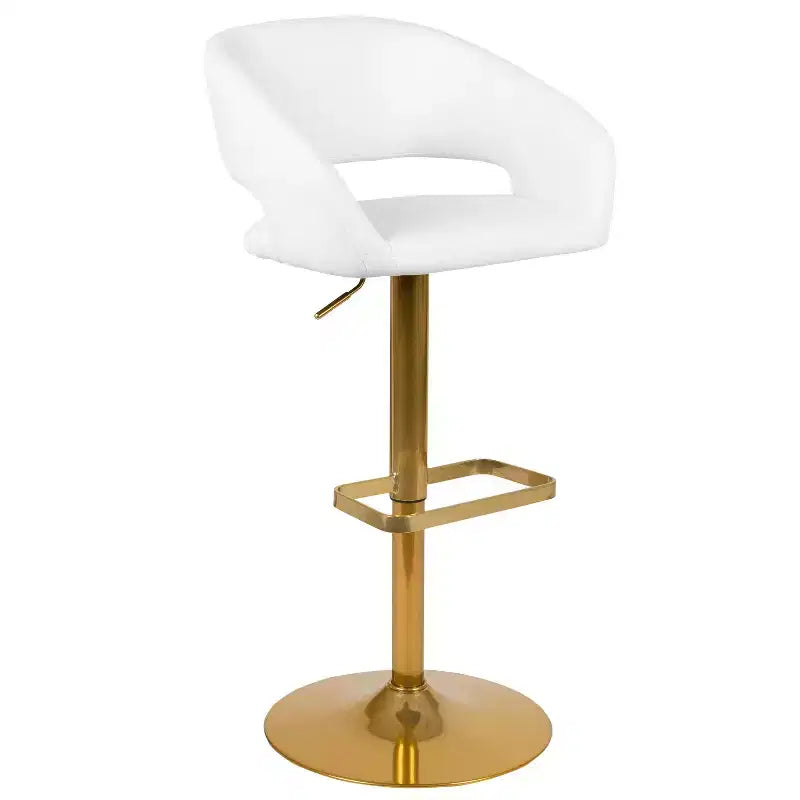 Tabouret de bar contemporain en vinyle, hauteur réglable, avec dossier mi-haut arrondi
