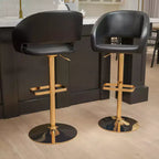 Tabouret de bar contemporain en vinyle, hauteur réglable, avec dossier mi-haut arrondi