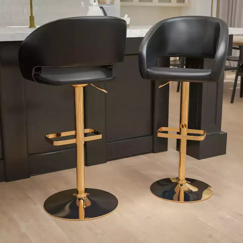 Tabouret de bar contemporain en vinyle, hauteur réglable, avec dossier mi-haut arrondi
