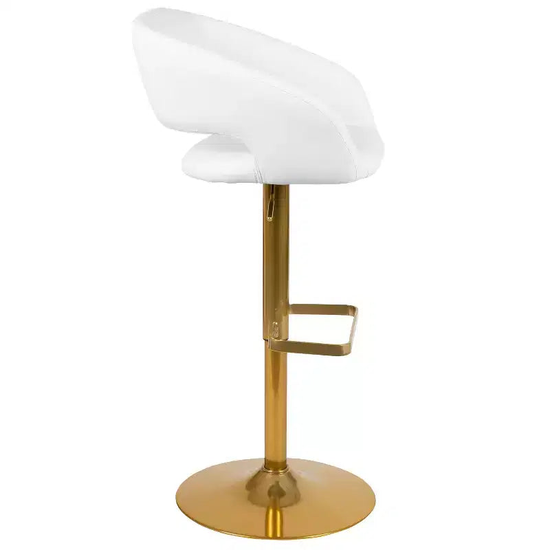 Tabouret de bar contemporain en vinyle, hauteur réglable, avec dossier mi-haut arrondi