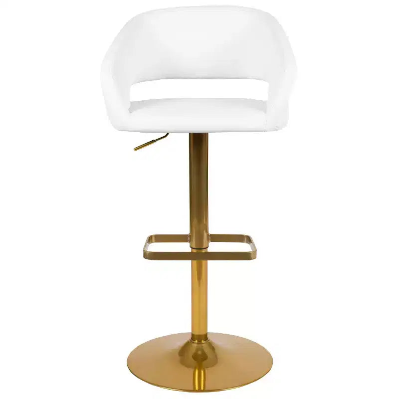 Tabouret de bar contemporain en vinyle, hauteur réglable, avec dossier mi-haut arrondi
