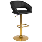 Tabouret de bar contemporain en vinyle, hauteur réglable, avec dossier mi-haut arrondi