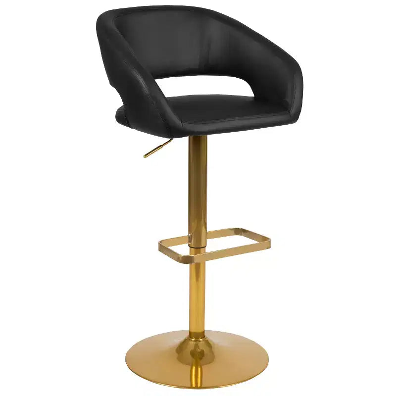 Tabouret de bar contemporain en vinyle, hauteur réglable, avec dossier mi-haut arrondi