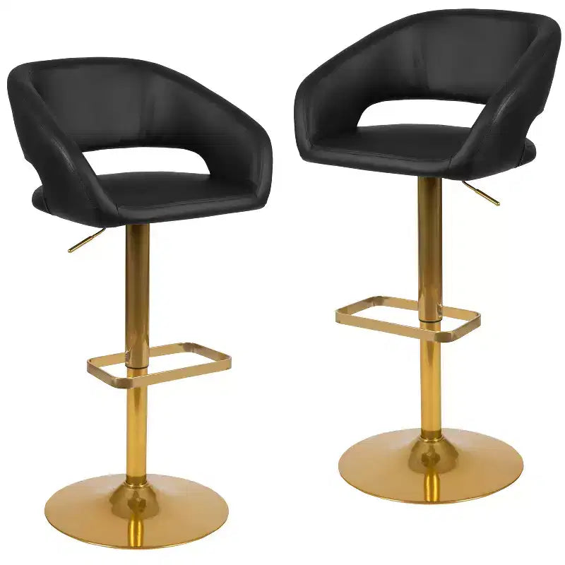 Tabouret de bar contemporain en vinyle, hauteur réglable, avec dossier mi-haut arrondi