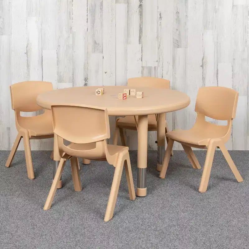Ensemble table d'activités ronde en plastique réglable en hauteur de 33 po avec 4 chaises