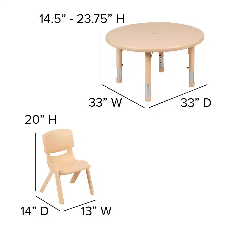 Ensemble table d'activités ronde en plastique réglable en hauteur de 33 po avec 4 chaises