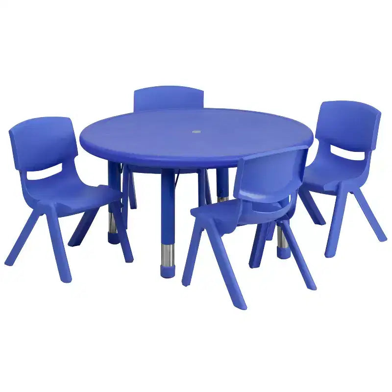 Ensemble table d'activités ronde en plastique réglable en hauteur de 33 po avec 4 chaises