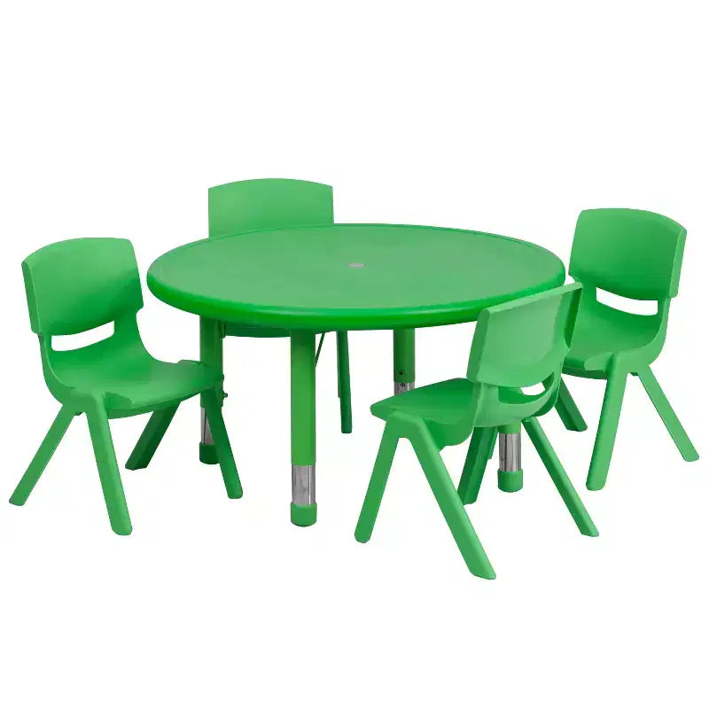 Ensemble table d'activités ronde en plastique réglable en hauteur de 33 po avec 4 chaises