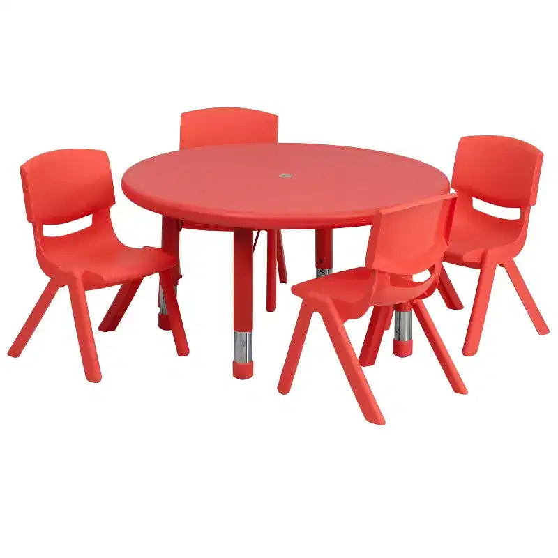 Ensemble table d'activités ronde en plastique réglable en hauteur de 33 po avec 4 chaises