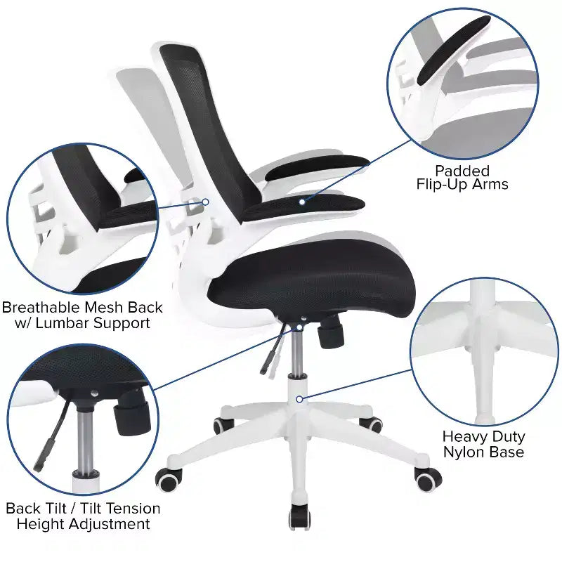 Chaise de bureau ergonomique pivotante en maille à dossier mi-haut avec accoudoirs relevables