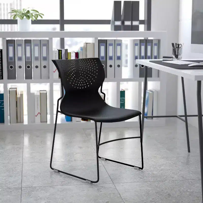 Chaise empilable pour la maison et le bureau avec support lombaire et cadre en métal - Chaise d'appoint