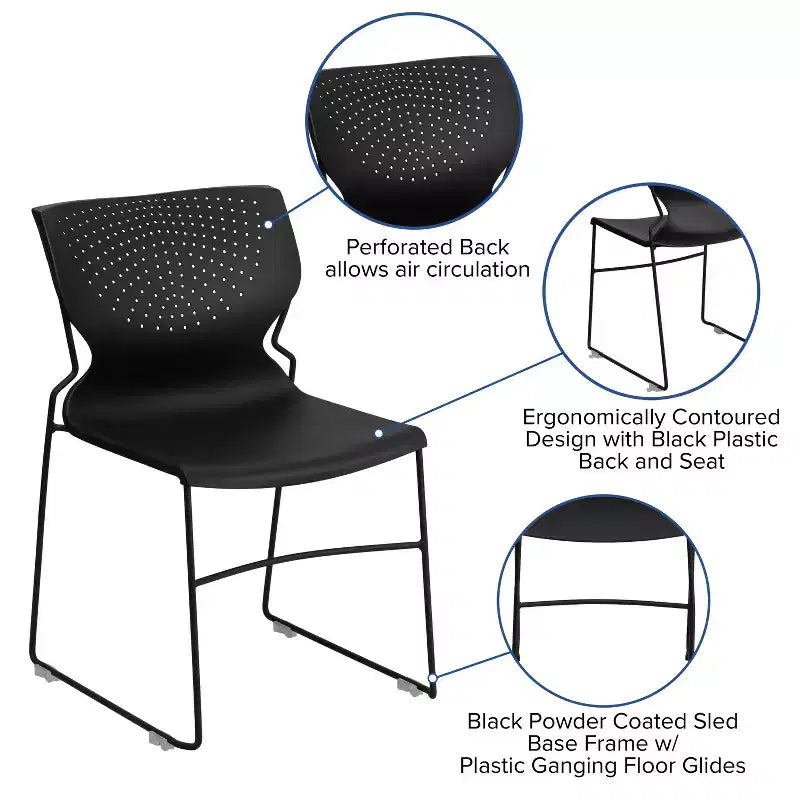 Chaise empilable pour la maison et le bureau avec support lombaire et cadre en métal - Chaise d'appoint