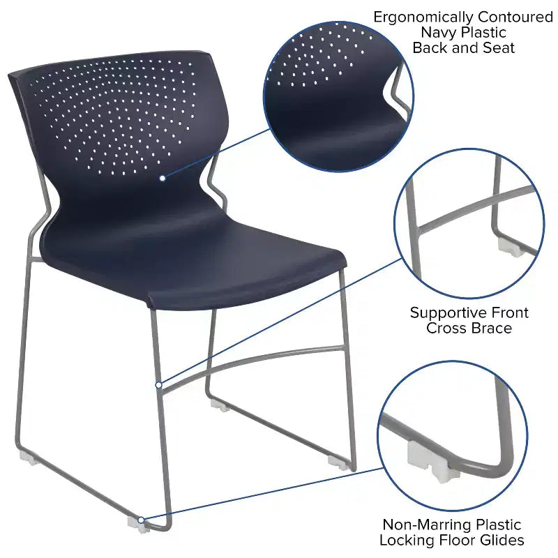 Chaise empilable pour la maison et le bureau avec support lombaire et cadre en métal - Chaise d'appoint