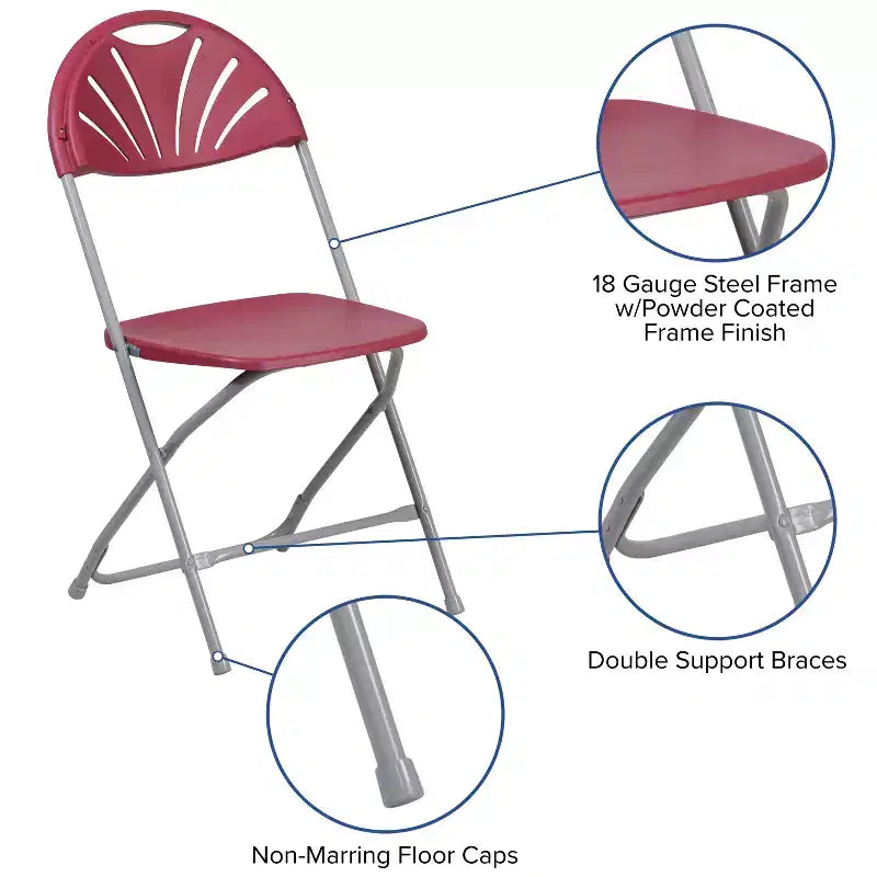 Chaise pliante en plastique à dossier éventail pour mariage, fête, événement, maison, bureau