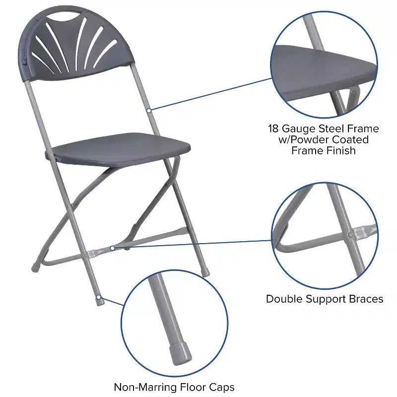 Chaise pliante en plastique à dossier éventail pour mariage, fête, événement, maison, bureau