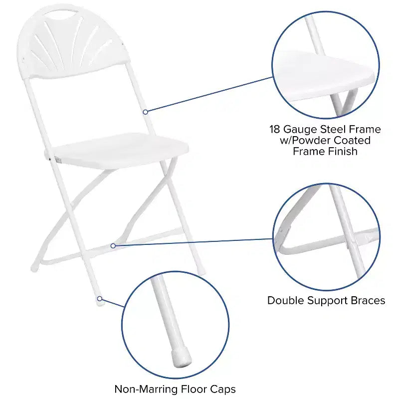 Chaise pliante en plastique à dossier éventail pour mariage, fête, événement, maison, bureau