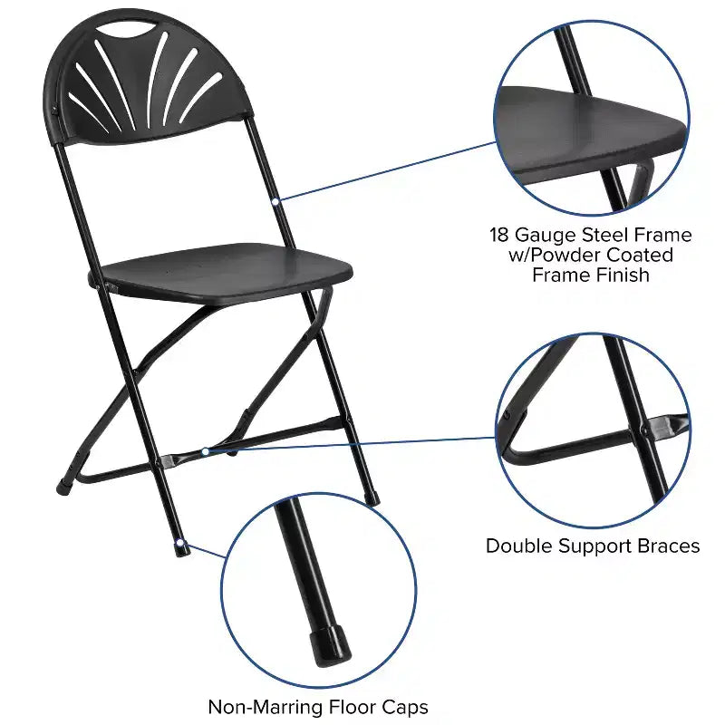 Chaise pliante en plastique à dossier éventail pour mariage, fête, événement, maison, bureau